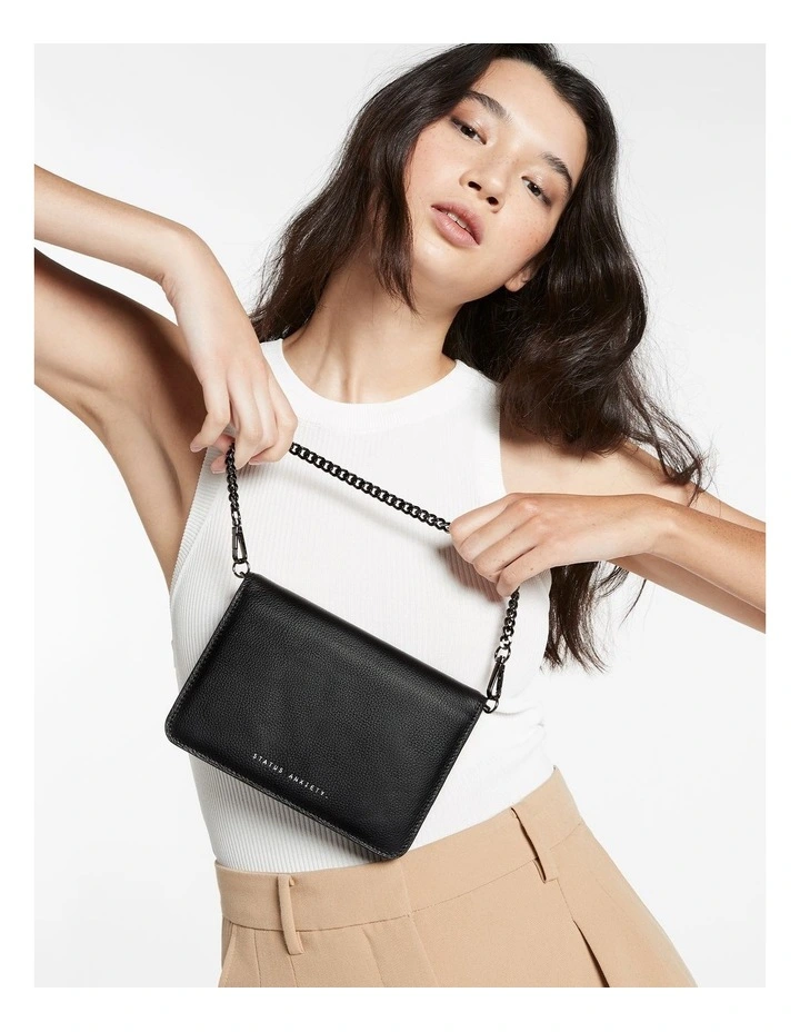 Chain Flapover Crossbody Bag in Black