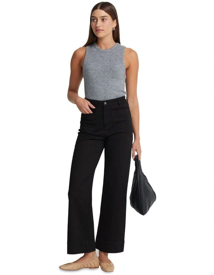 Alexa Patch Pocket Wide Leg Jeans in Black