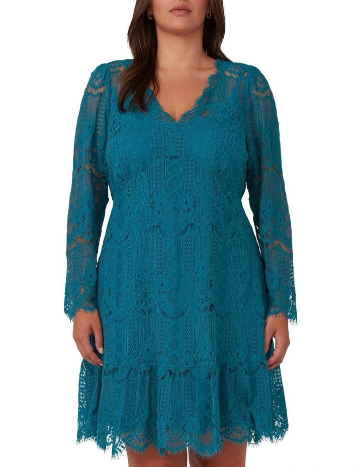 Mini Lace Frill Dress in Blue