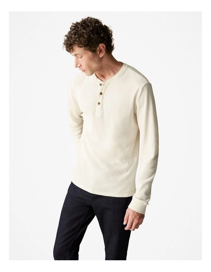 Australian Cotton Waffle Henley in White