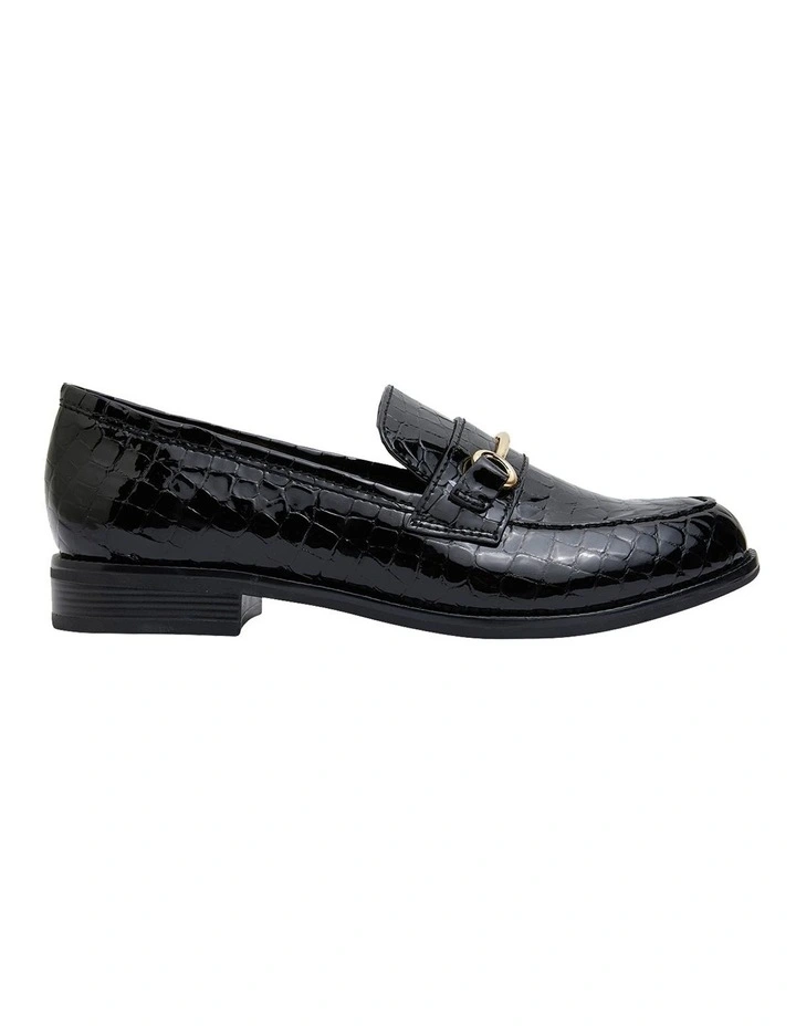 Paragon Flat Shoes in Black Patent Croc Leather
