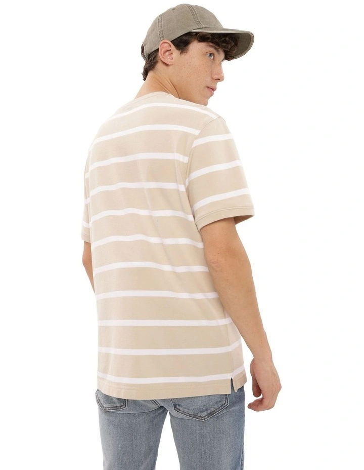 Striped Pique T-shirt in Tan
