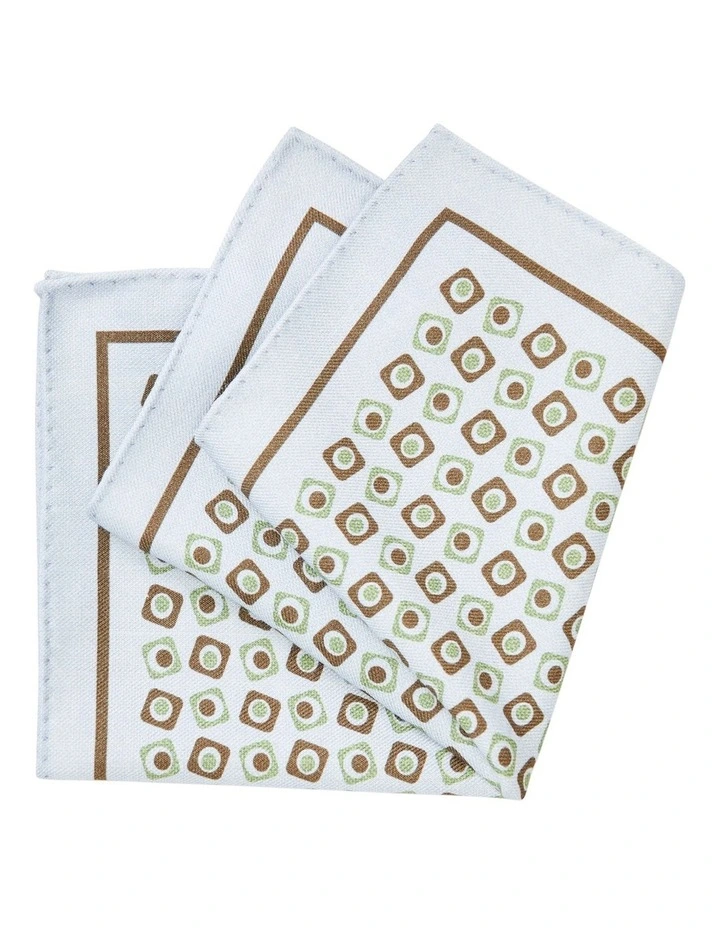 Pocket Square Geometric Print Handkerchiefs in Cream