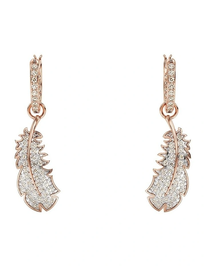 Nice Drop Earrings Feather Rose Gold-Tone Plated in White