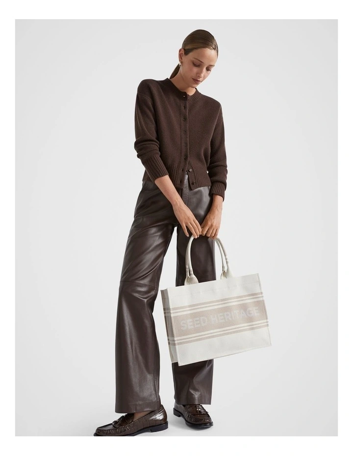 Woven Structured Tote in Champagne Beige