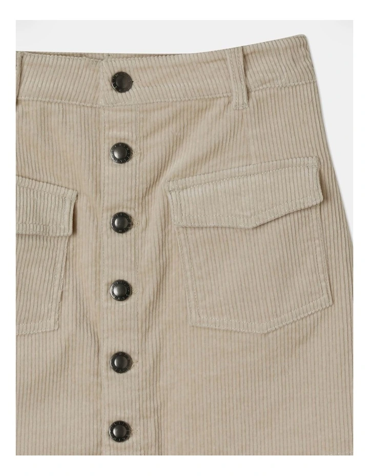 Cord Button Down Skirt in Ecru