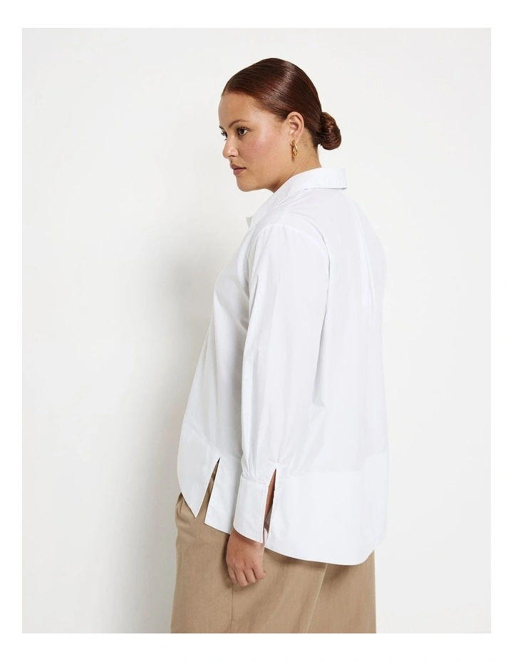 Split Hem Popover Shirt in White