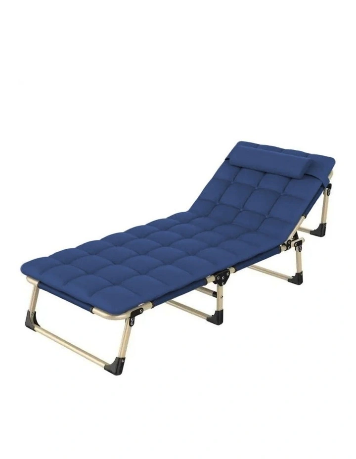 Adjustable Portable Folding Bed with Mattress and Headrest in Blue