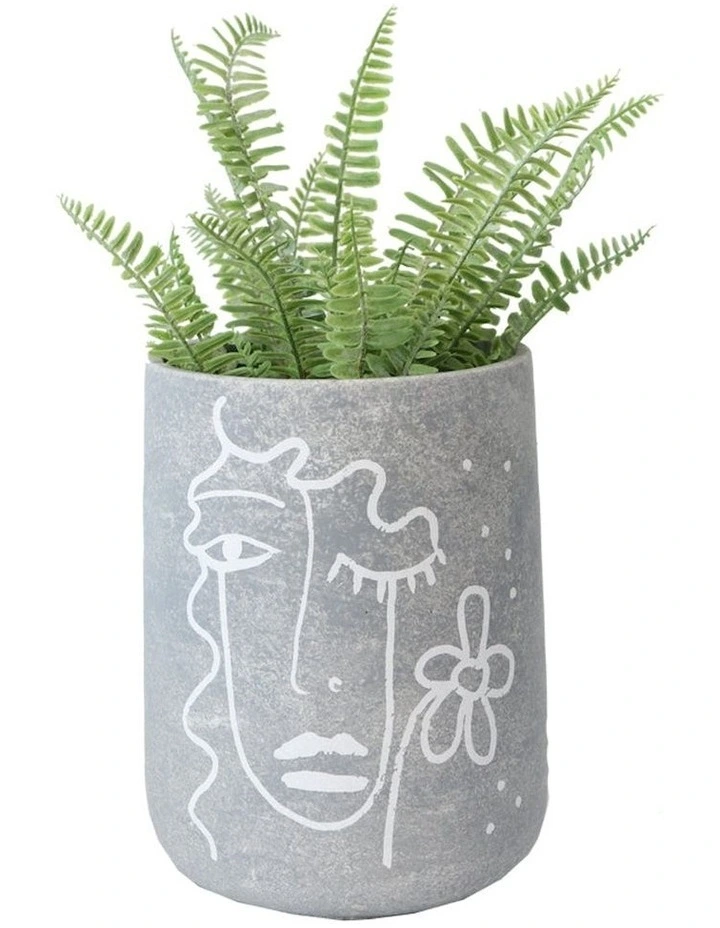 Tall Contemporary Line-Face Flower Pot Planter in Grey