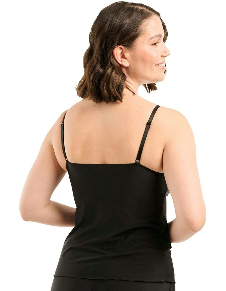 So Feminine Stretchy Camisole Top With Lace in Black