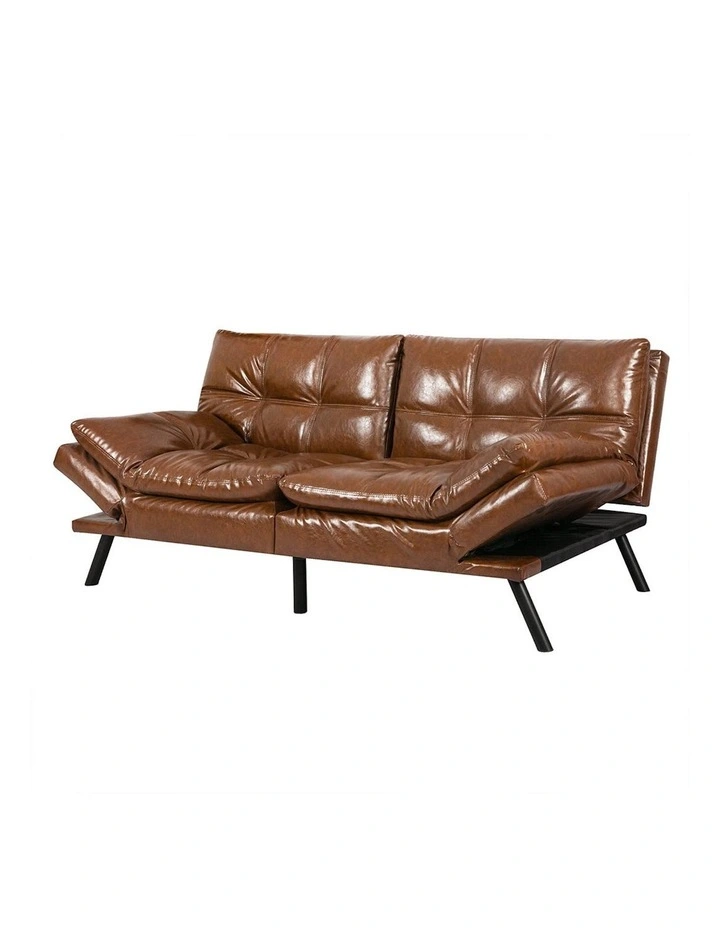 Futon PU Faux Leather 3-Seater Sofa Bed in Brown