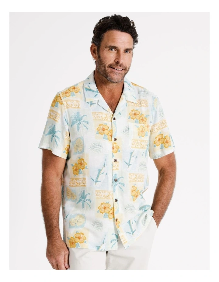Moreton Short Sleeve Print Shirt in White