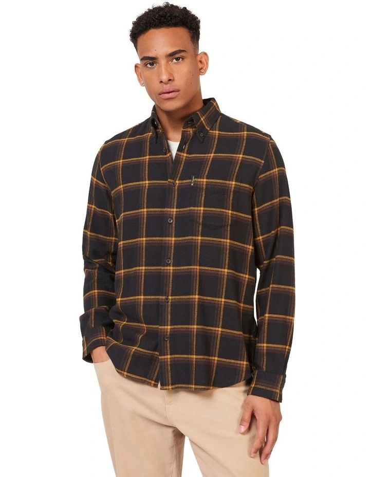 Oversized Brushed Check Long Sleeve Shirt in Black