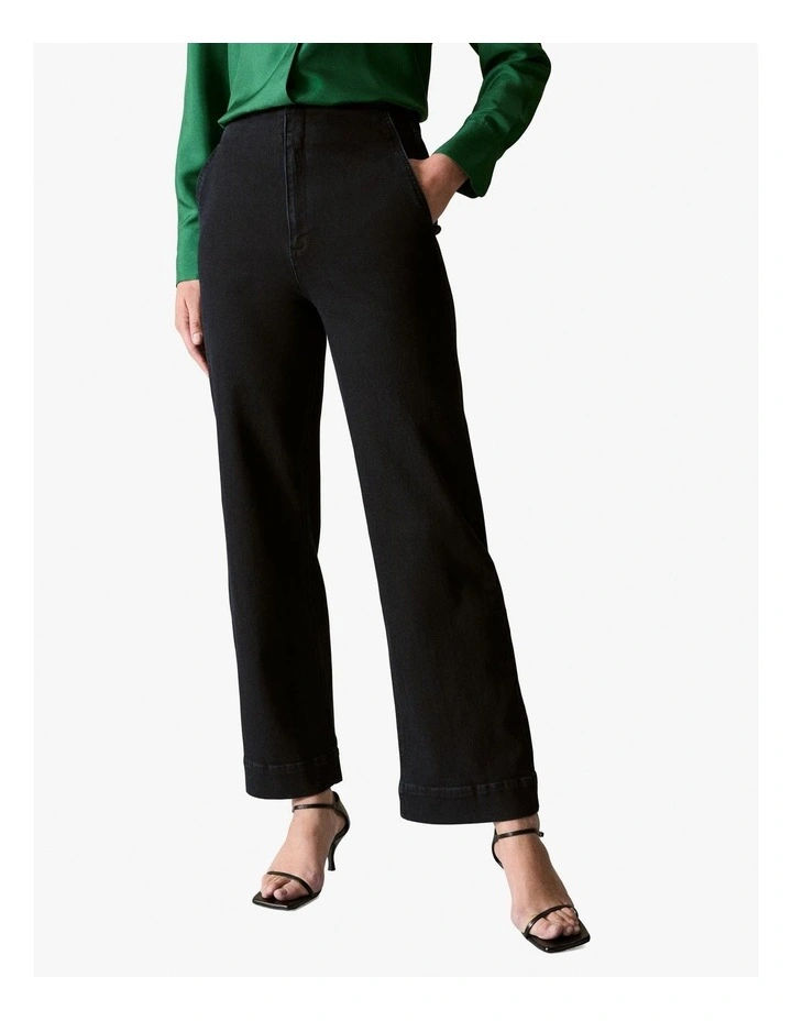 Denim Wide Leg Pant in Blue Black
