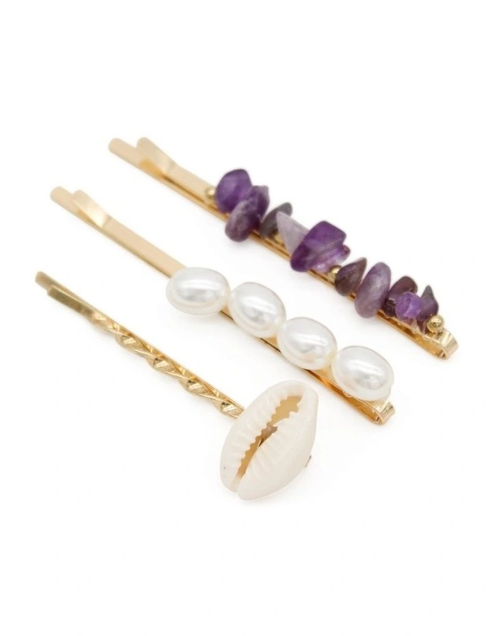 Ciello Hair Clip Set in Purple/Gold