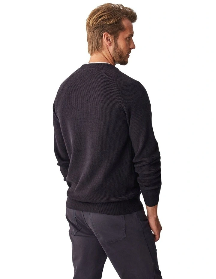 Cotton Raglan Crew Knit in Charcoal