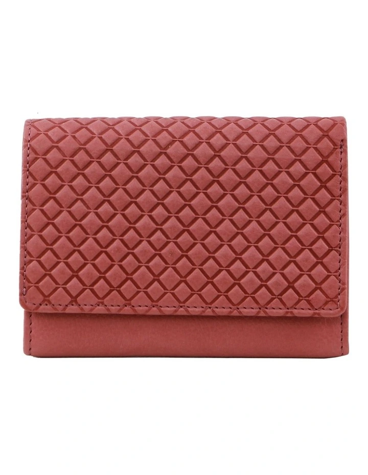 Tri-fold Diamond Pattern Emboss Leather Wallet in Marsala