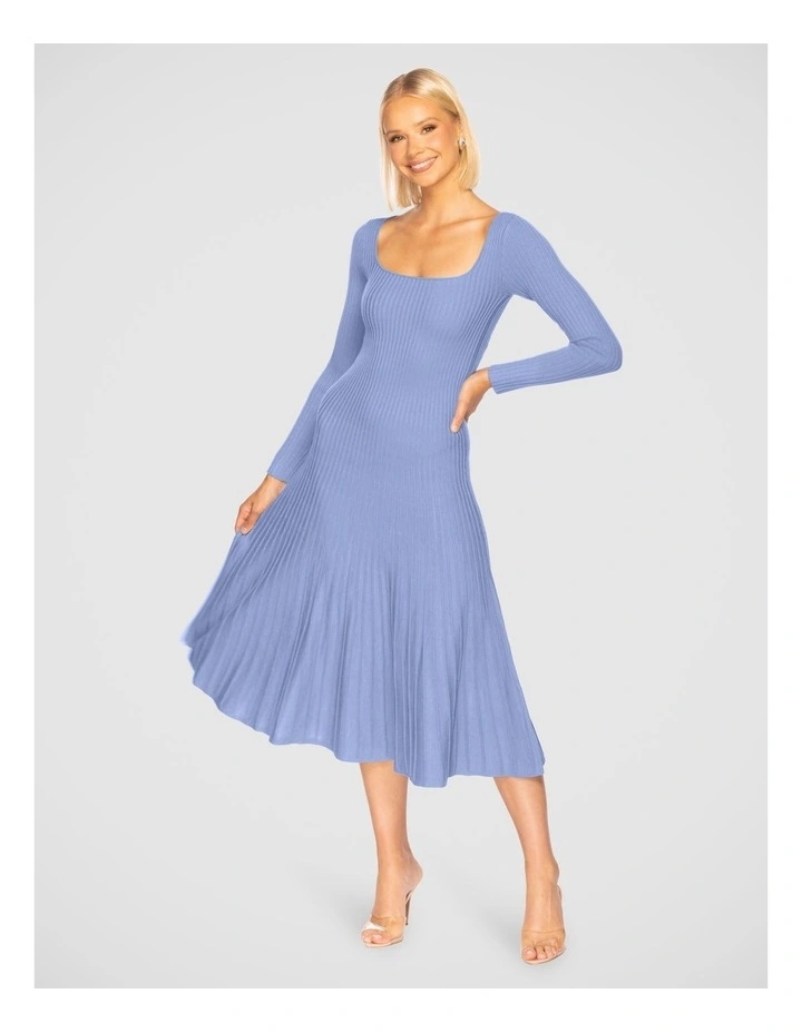 Diem Square Neck Knit Dress in Dusty Blue