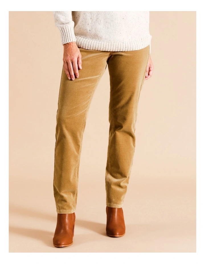 Recycled Cotton Blend 5 Pocket Stretch Cord Pant in Camel