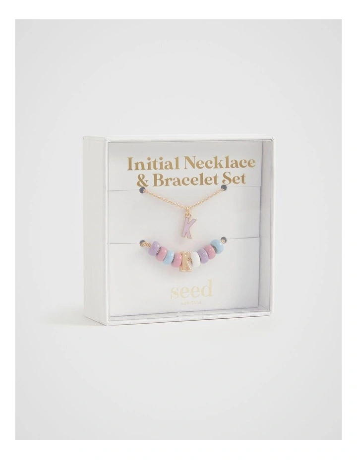 Initial Necklace and Bracelet Set - K in Multi