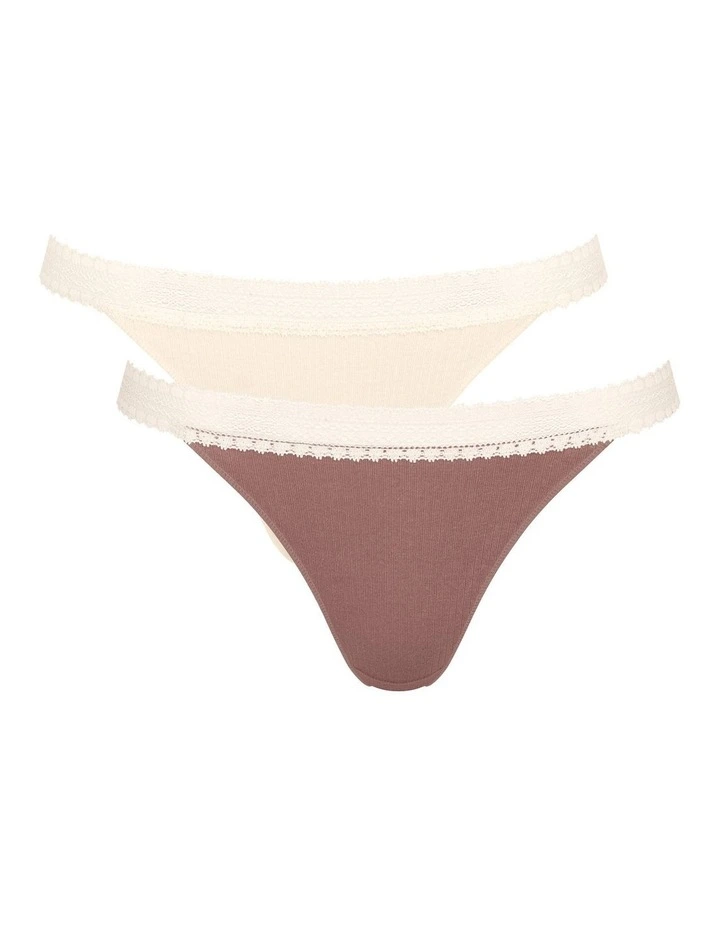 Go Ribbed Tanga Brief 2 Pack in Brown Light