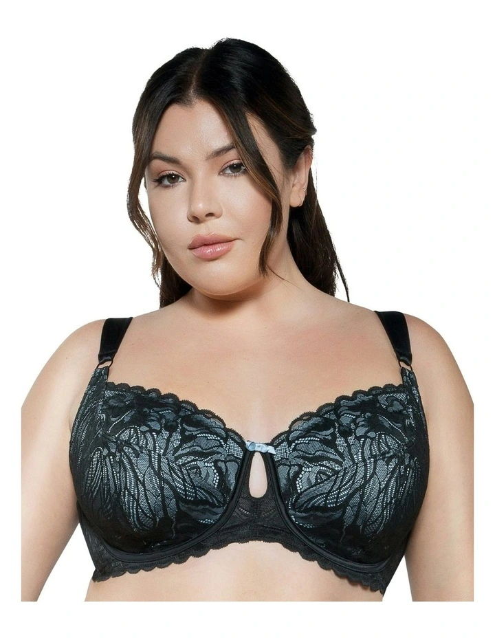 Charlotte Wide Strap Underwire Lace Bra in Black