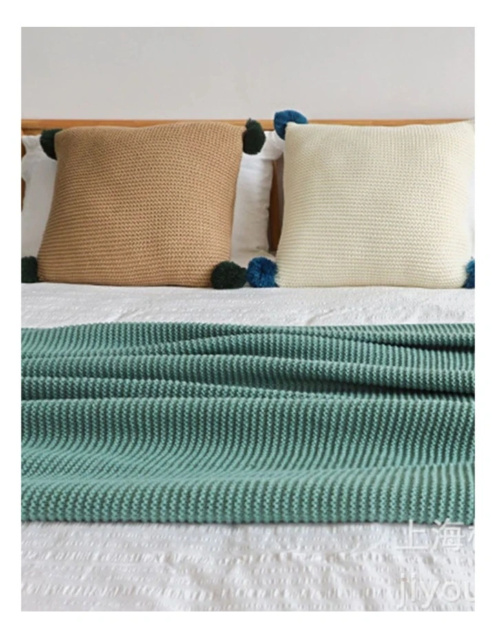 Tassel Fringe Knitting Throw Blanket in Green