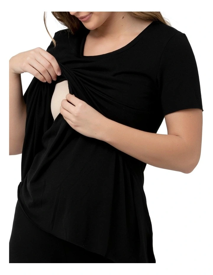 Short Sleeve Raw Edge Nursing Top in Black