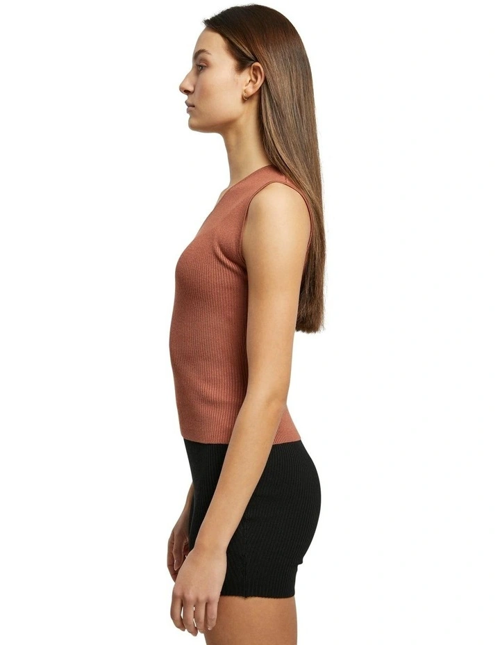 Rib Knit Asymmetric Top in Terracotta