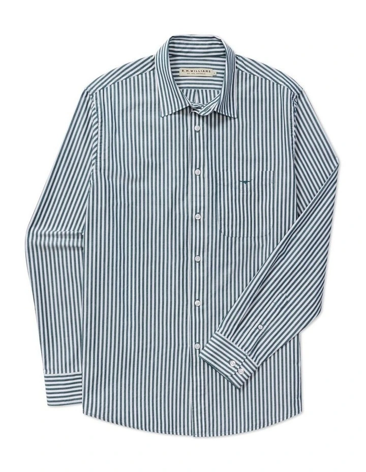 Regular Stripe Long Sleeve Shirt in Green/White