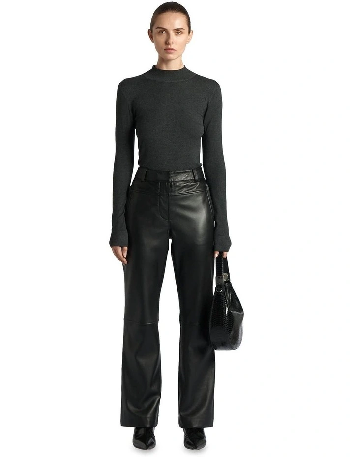 Long Sleeve Funnel Neck Knit in Charcoal