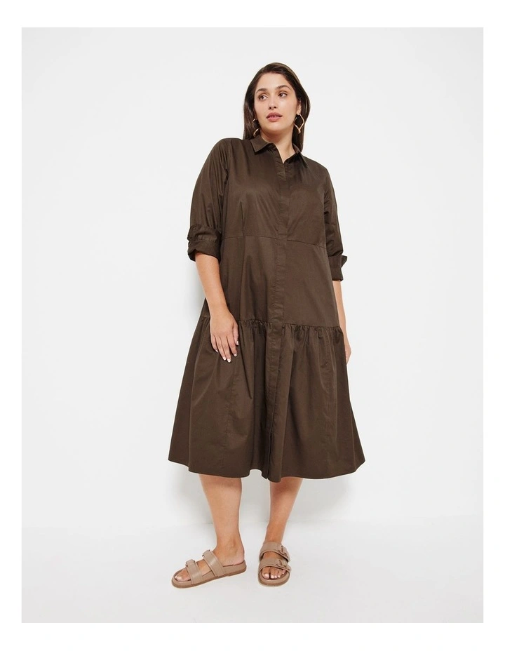 The Cotton Sateen Shirt Dress in Chocolate