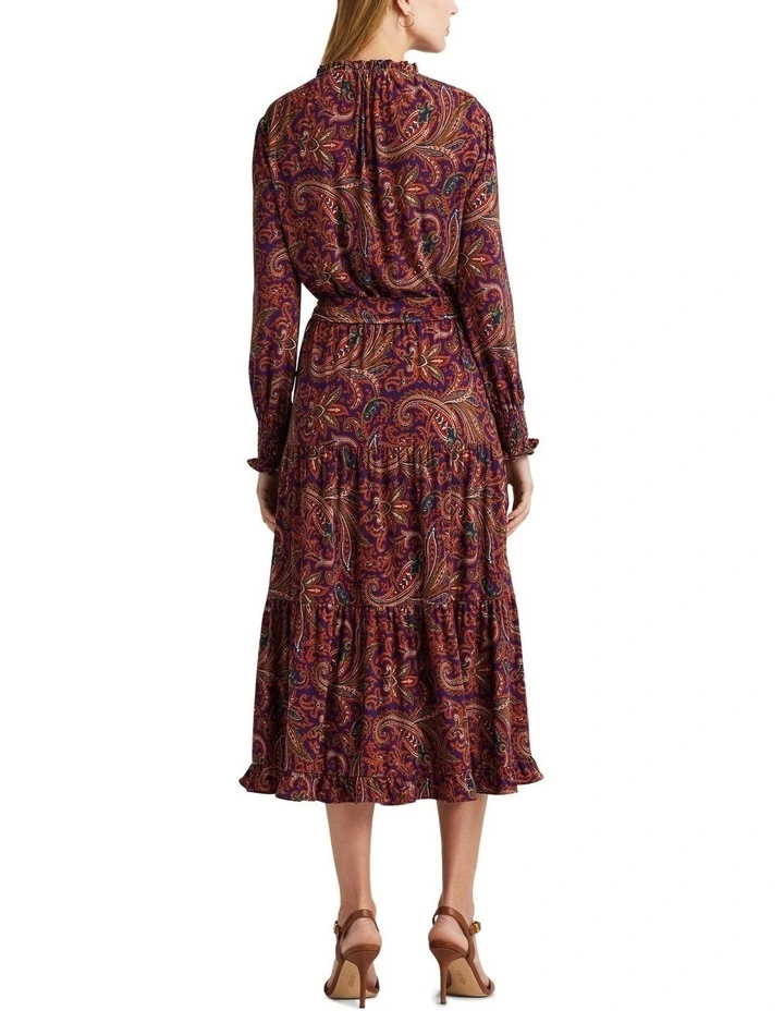 Paisley Belted Jersey Tiered Dress in Multi