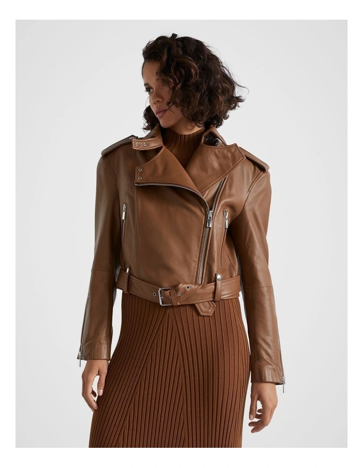 Leather Zip Front Jacket in Spice