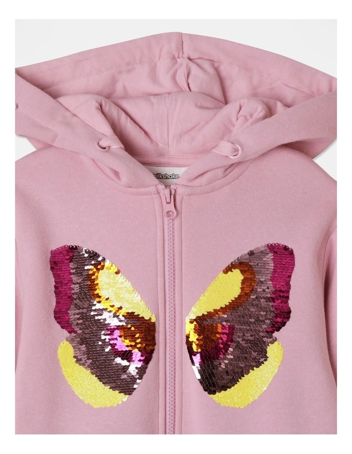 Flip Sequin Zip Through Hoodie in Pink