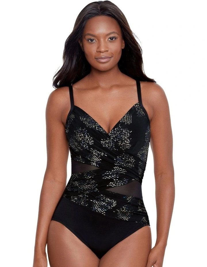 V Neck Underwired Shaping Swimsuit in Black Multi
