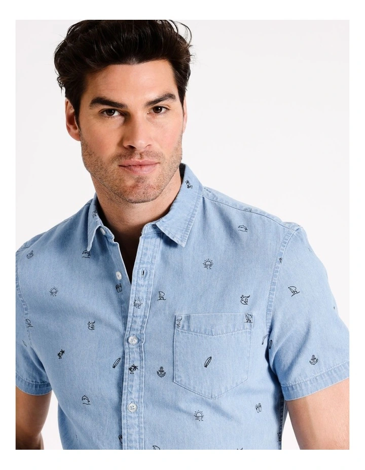 Cole Convo Print Short Sleeve Shirt in Blue