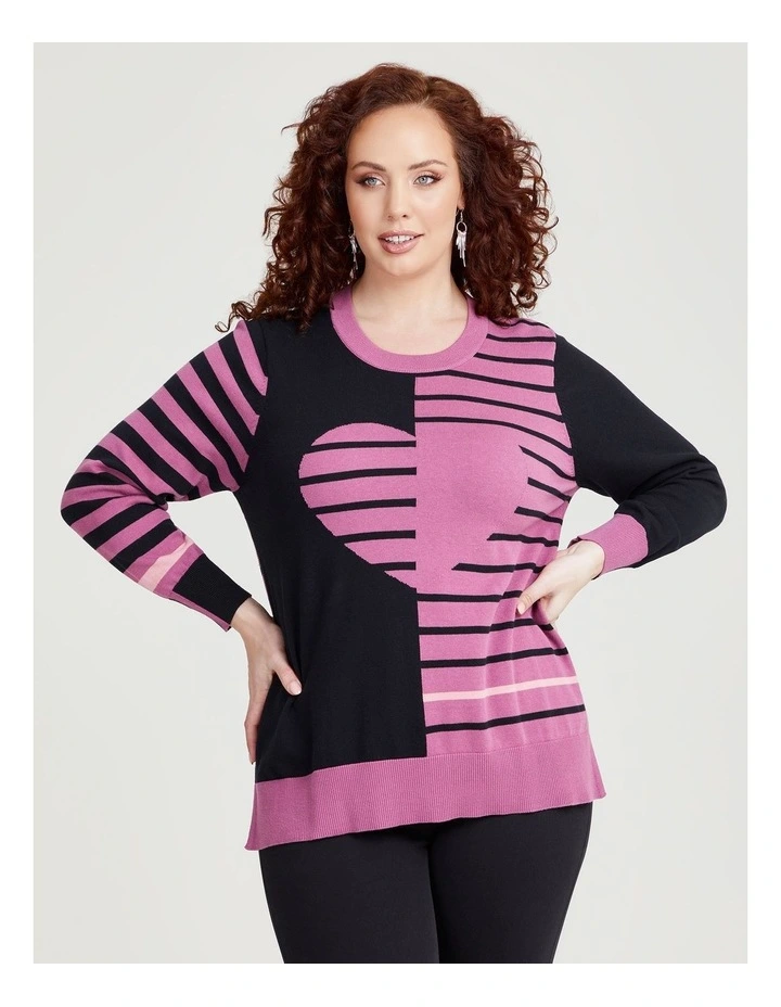 Cotton Heart Stripe Jumper in Tea Rose