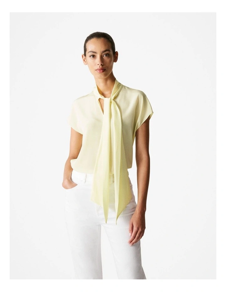 Silk Tie Neck Top in Limoncello