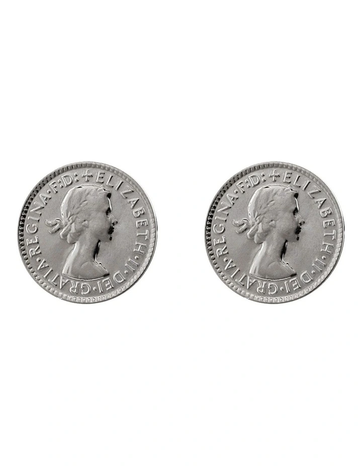 3 Pence Stud Earrings in Silver