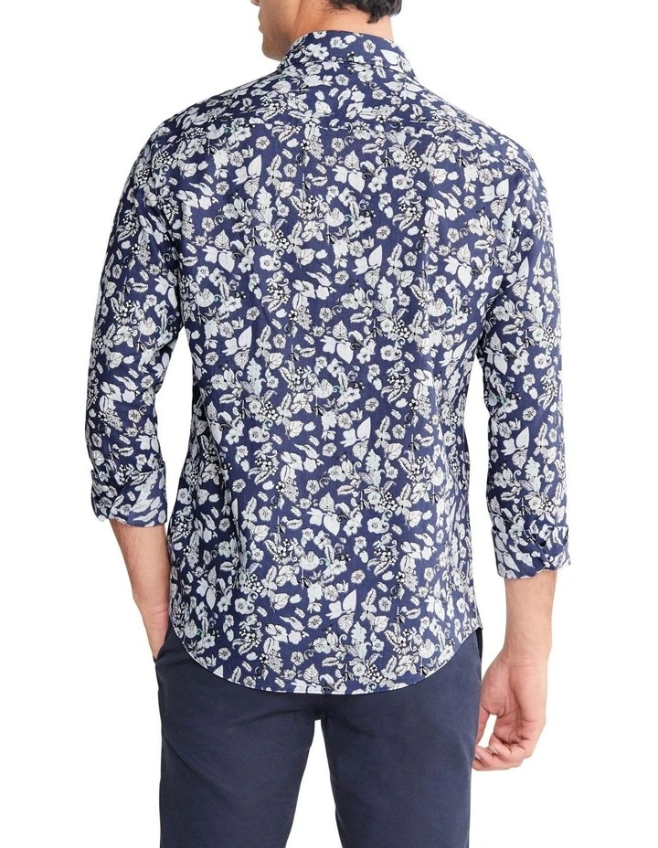 Slim Jumbo Floral Print Long Sleeve Shirt in Blue