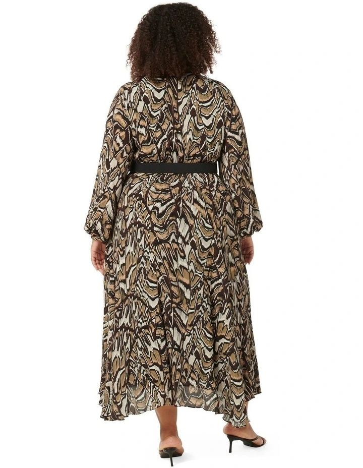 Rochelle Assymetric Hem Midi Dress in Brown Multi