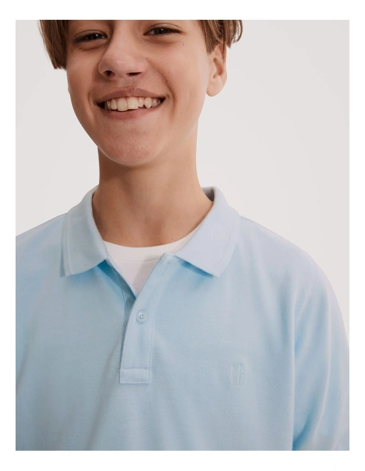 Teen Recycled Cotton Blend Polo Shirt in Pale Blue