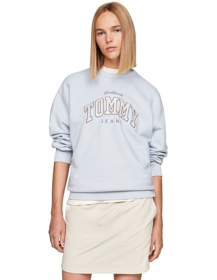 Varsity Logo Relaxed Fit Sweatshirt in Blue