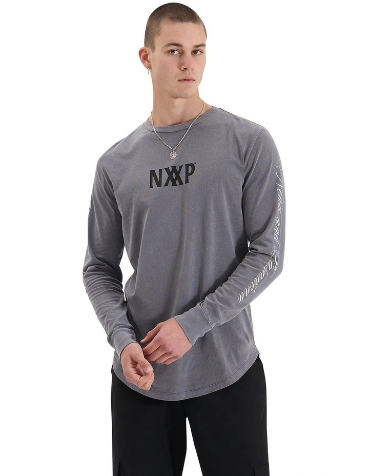 Beam Heavy Dual Curved Long Sleeve Tee in Pigment Steel Grey