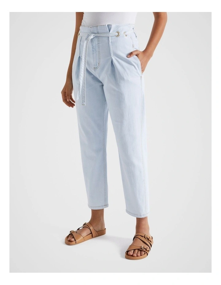 Paperbag Eyelet Jeans in Seafoam Wash