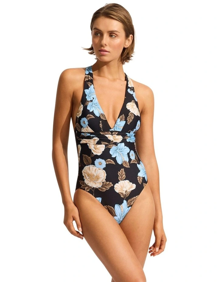 Garden Party Cross Back One Piece in Black