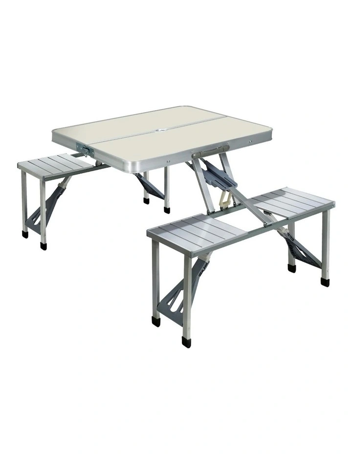 Folding Camping Table Outdoor Picnic BBQ With 2 Bench Chairs Set