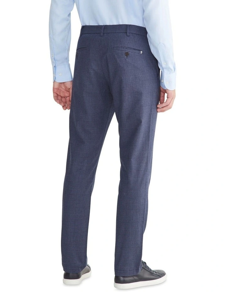 Slim Cotton Check Business Pant in Blue