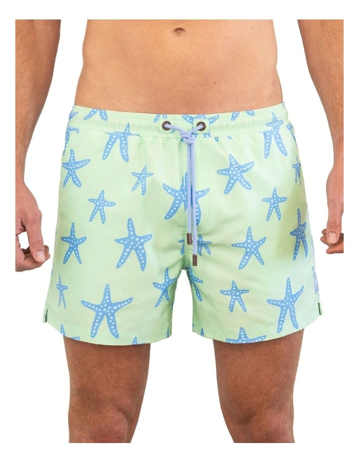 Star Fishy Swim Shorts in Mint Green